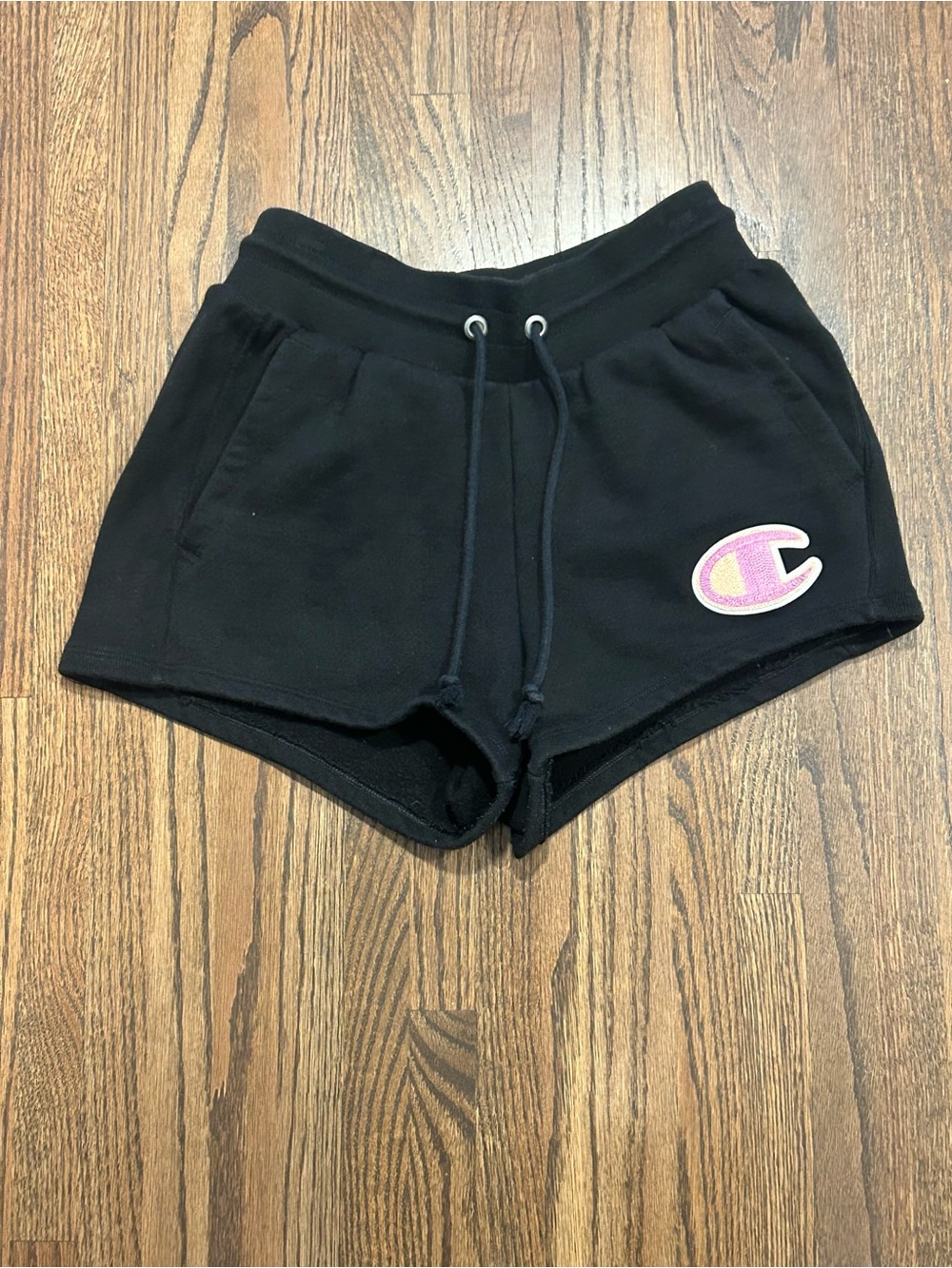 Champion Reverse Weave Black Fleece Shorts Pastel Embroidered Logo Small